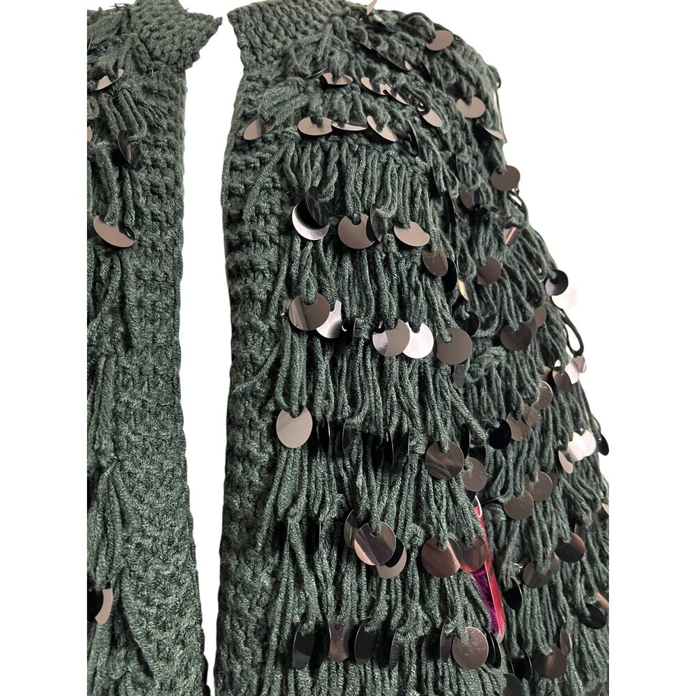 Forever 21 Cardigan Sweater Womens Small Hunter Green Sequin Chunky Knit Open - Picture 7 of 12
